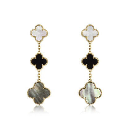 [Royal Jewelry]CLOVER EARRINGS GOLD ONYX MOP 3 MOTIF