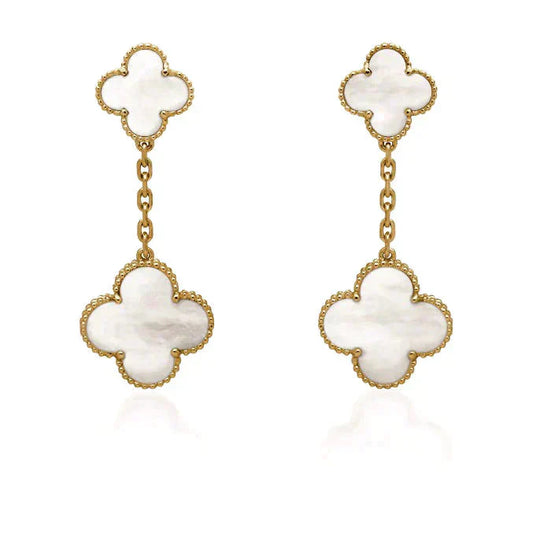 [Royal Jewelry]CLOVER 2 MOTIF WHITE MOP EARRINGS