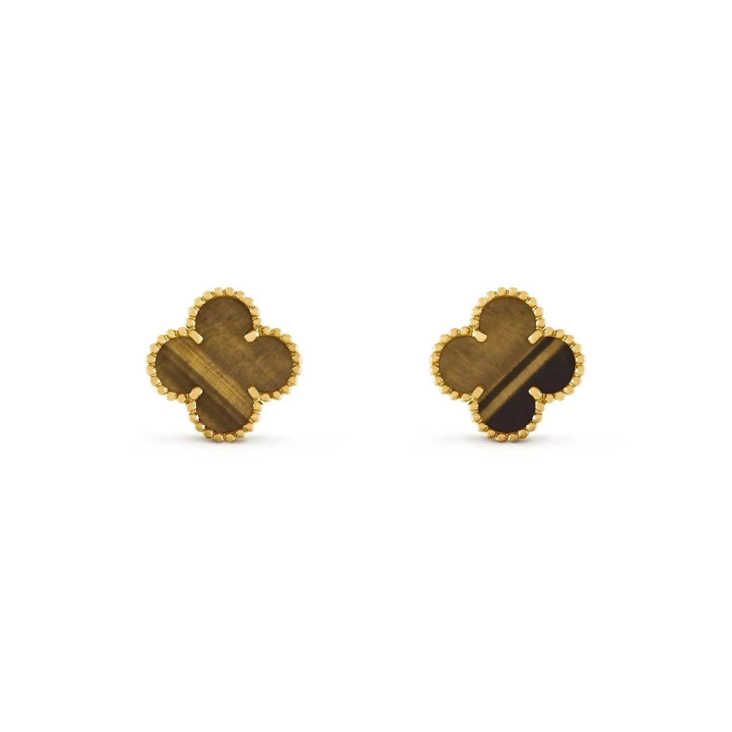 [Royal Jewelry]CLOVER MEDIUM 1 MOTIFS TIGER EYE EARRINGS