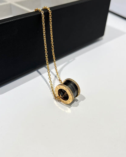 [Royal Jewelry]ZERO 1 BLACK CERAMIC DIAMOND PINK GOLD NECKLACE