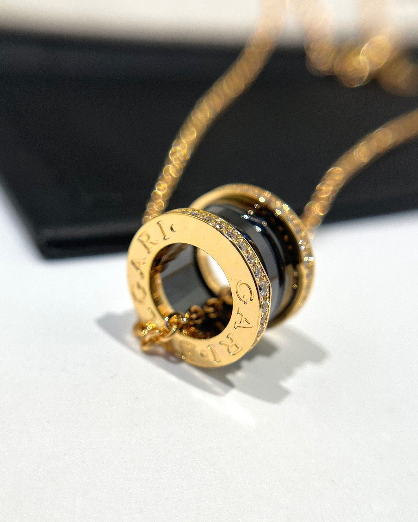 [Royal Jewelry]ZERO 1 BLACK CERAMIC DIAMOND PINK GOLD NECKLACE