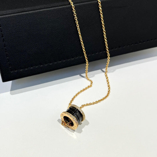 [Royal Jewelry]ZERO 1 BLACK CERAMIC DIAMOND PINK GOLD NECKLACE