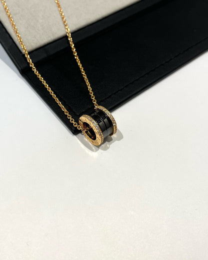 [Royal Jewelry]ZERO 1 BLACK CERAMIC DIAMOND PINK GOLD NECKLACE