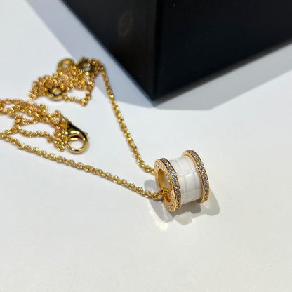 [Royal Jewelry]ZERO 1 WHITE CERAMIC DIAMOND PINK GOLD NECKLACE