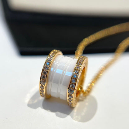[Royal Jewelry]ZERO 1 WHITE CERAMIC DIAMOND PINK GOLD NECKLACE