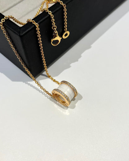 [Royal Jewelry]ZERO 1 WHITE CERAMIC DIAMOND PINK GOLD NECKLACE